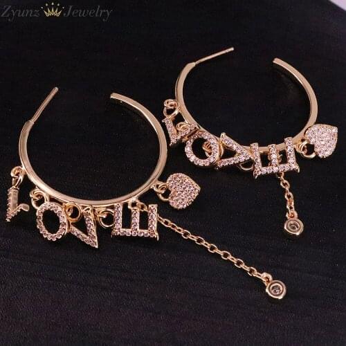 5 Pairs, CZ Stud Earrings For Woman 2021 Trend Women Jewelry Studs Gold-color Piercing Love Letter Pendientes Mujer