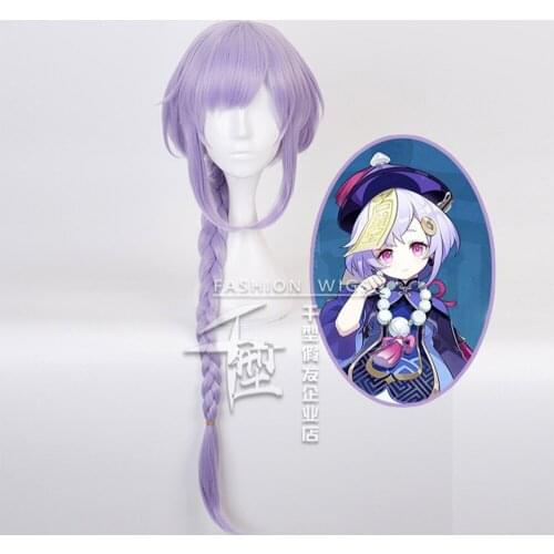 Genshin Impact Cosplay Qiqi Women 75cm Long Light Purple Wig Cosplay Anime Cosplay Wigs Heat Resistant Synthetic Wigs Halloween