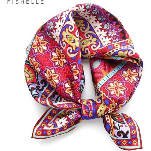 Ethnic style bohemia bandana small silk twill scarf for women 100% real silk scarves 50cm small square shawl ladies headband