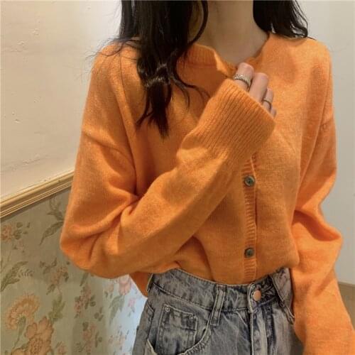 O-Neck Knitted Sweater Cardigan Women Long Sleeve Single Breasted Knitwear Autumn Winter Loose Cashmere Jumpers Vintage X437