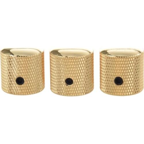 3PCS Gilded Metal Dome Knobs Knurled Barrel for Electric Guitar Parts Gold