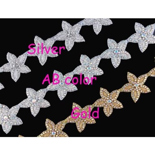 10Yard Fashion 3 Style Star Shape Beaded Rhinestone Applique Trim Hot Fix Crystal Chain Trimming Girl Wedding Bridal Dress