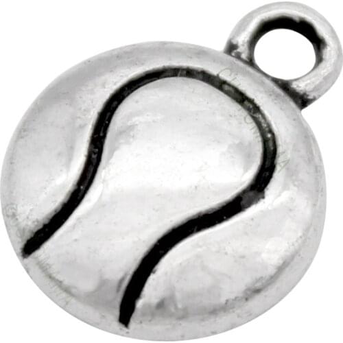 100pcs- Antique Silver Tennis Ball Charms Pendant 14x10mm