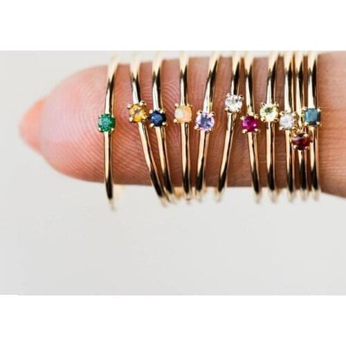 14K Gold Filled Dainty Birthstone Ring, Girls Birthstone Ring, Rings for Women, Gemstone Ring, Stacking Ring,Mom Gifts