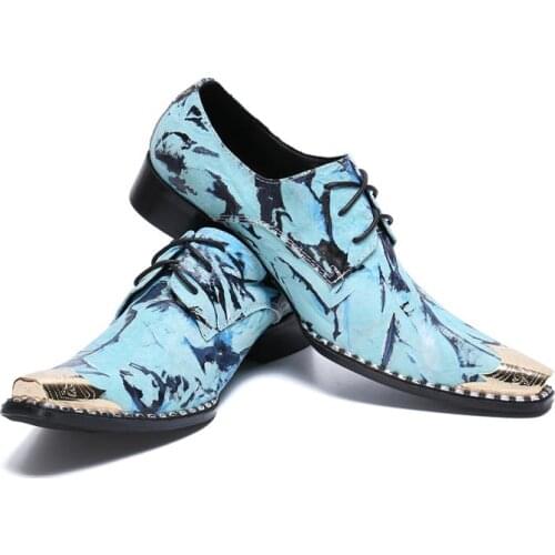 2019 New Fashion Men Lace-Up Business Dress Shoes Men Blue Square Toe Party Shoes