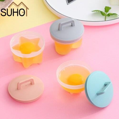 New 4Pcs Practical Cute Egg Boiler Plastic Egg Poacher Set Kitchen Egg Cooker Tools Egg Mold Form with Lid Brush Pancake Maker