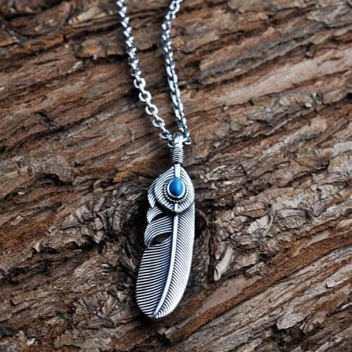 925 Sterling Silver Turquoise Feather Pendant Genuine Engraved Goro S Takahashi Kagura Retro Thai Silver Pendant Falling