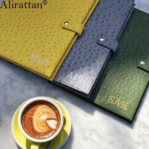 Alirattan Women Folder Fashion Ostrich Python Crocodile Pattern Business Ipad Case Briefcase Notebook Cover Folding Folder Case