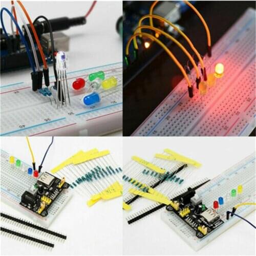 Electronics Component Basic Starter Kit with 830 Tie-Points Breadboard Cable Resistor Capacitor LED Potentiometer