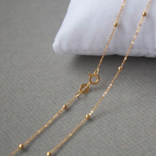 Pure 18K Yellow Gold 1.7mm Bead with O Link Chain Necklace 45cm Length Au750