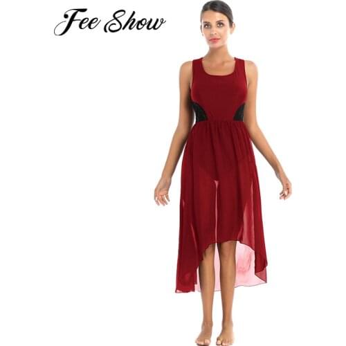 Women Sleeveless Gymnastics Leotards Ballet Dance Dress Skating Tulle Lace Skirt Contemporary Dance Adult Lyrical Dance Costumes