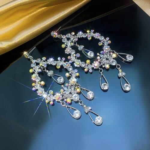 Exknl fashion Big rhinestones earrings for women large dangle earing statement crystal tassel earrings evening Jewelry gift 2020