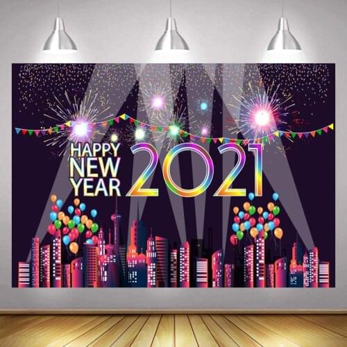 Happy New Year 2021 Fireworks Photo Backdrop Celebration Christmas Party Photophone Photography Background Photocalls Banner