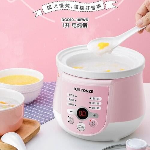 1L Mini Electric cooker stew pot Ceramic sand sous vide soup pot Home Automatic intelligent Electric Slow Cooker with glass Lid