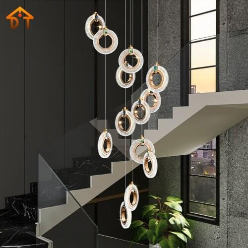 Hot sale Loft Pendant Lamp For Home Decoration Modern Led Ceiling Chandelier Acrylic Ring fixtures stairs deco hanging lights