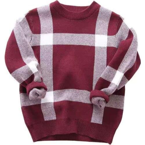 Plaid cotton teen boys sweaters o-neck big kids pullover knitted wear spring fall winter childrens clothes