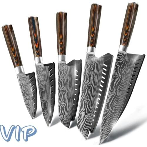 Kitchen knife Chef Knives Japanese 7CR17 440C High Carbon Stainless Steel Sanding Laser Pattern