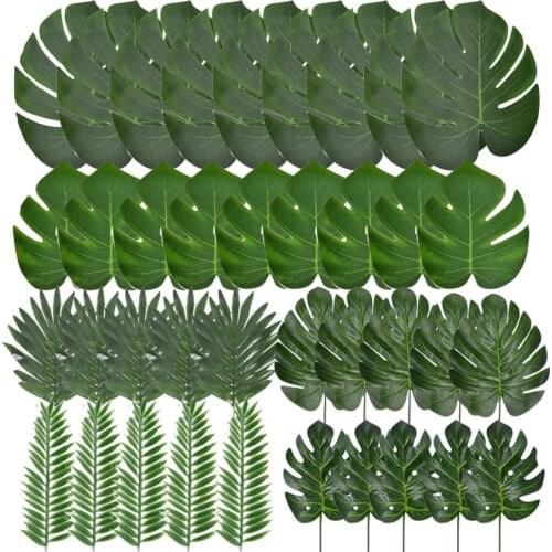 Tropical Palm Leaves Summer Monstera Artificial Silk Turtle Leaves For Home Hawaiian Luau Beach Wedding Party Decor Fake Plants