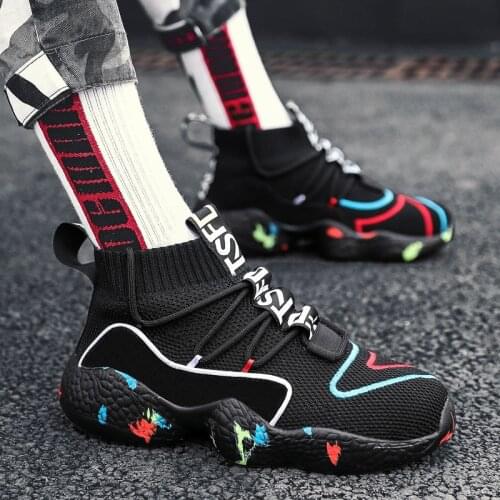Men Running Shoes HipHop Mesh Fashion Jogging Breathable Sport Shoes Graffiti Soft Footwear Thick Sole Sock Men Sneakers 45 46