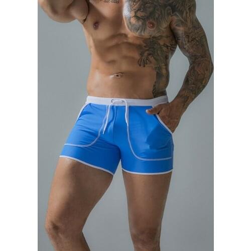 Mens Pocket Lace-Up Quick-Drying Boxer Shorts Solid Color Beach Seaside Shorts Summer Swimwear Beach Vacation Short Swim Suits