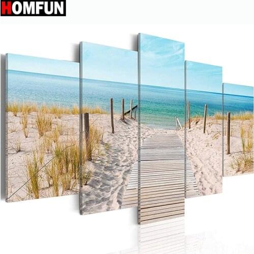 HOMFUN 5pcs Full Square/Round Drill 5D DIY Diamond Painting "Coastal" Multi-picture Combination Embroidery 5D Decor A14793