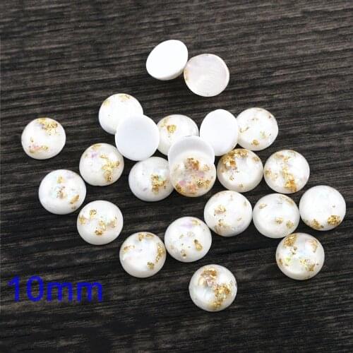 New Fashion 10mm 40pcs/Lot White Color Built-in metal foil Flat back Resin Cabochons Cameo V7-24