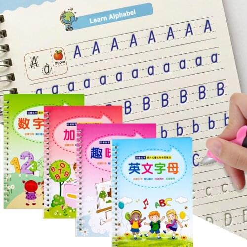 New 4 Pcs Books+Pen Reusable Copybook For Kids And Children Exercise Handwriting Practice Book Calligraphy Montessori Toys