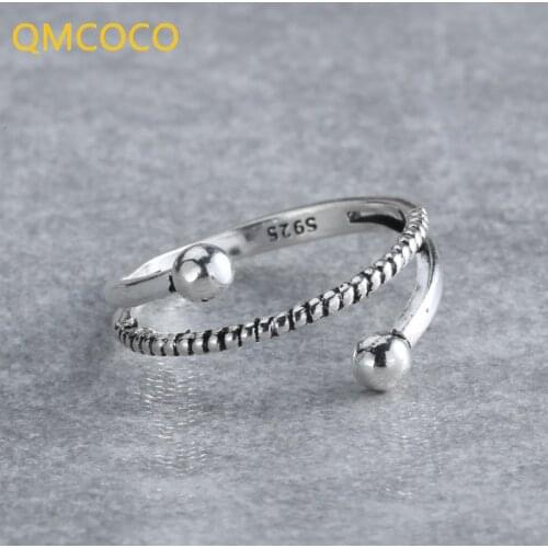 QMCOCO 925 Sterling Silver Korean Double Circle Twist Ring Female Index Finger Retro Fashion Handmade Jewelry Women Gift