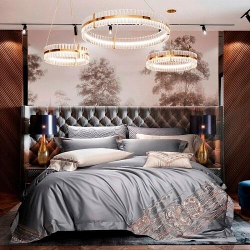 Luxury 800TC Egyptian Cotton Premium Grey Bedding set Chic Embroidery Duvet Cover Bed Sheets And Pillowcases Queen King size