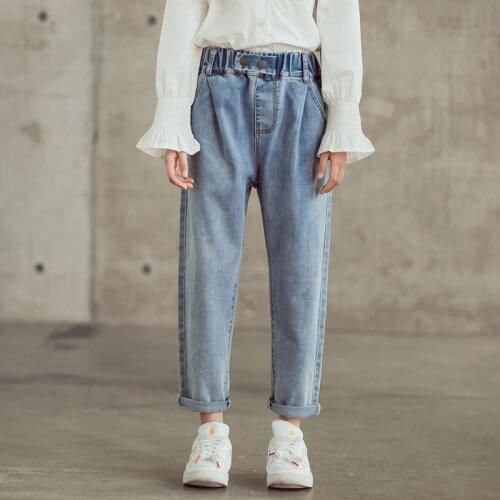 Girls Blue Casual Jeans 10 12 years Elastic Wasit Cotton Spring Autumn Denim Pants Teen Girls Jeans