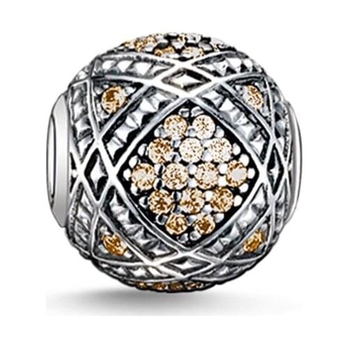 MODERN ART Champagne CZ Karma Beads, 925 Sterling Silver Thomas Style DIY Beads Ts Jewelry Fit Bracelet Necklace for Women Men