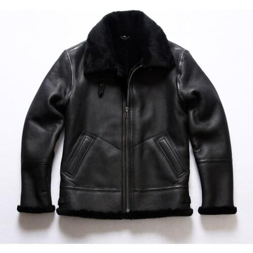 XB3 Super Offer! Read Description! Asian Size Quality Warm Thick Heavy Genuine Sheep Leather Mens Winter Shearling Fur B3 Jacket