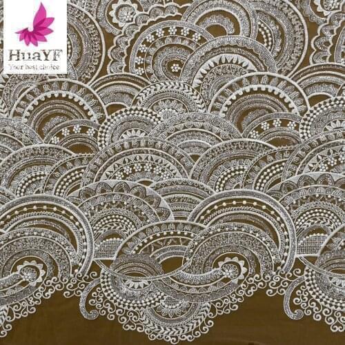 Gorgeous White Bridal Wedding Tulle Lace Beads Dress Fabric With Sequins HY1423