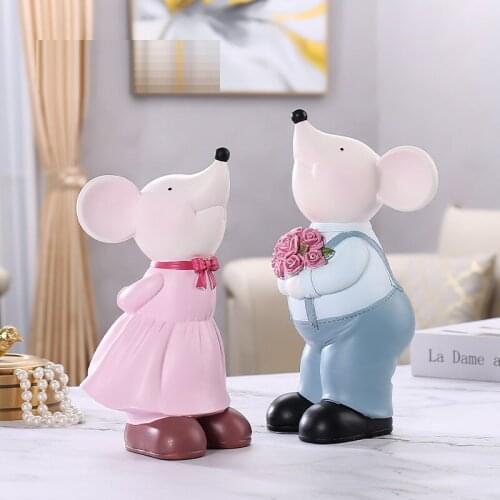 WU CHEN LONG 2 Pcs/Set Modern Mouse Statue Luxury Animal Art Sculpture Resin Craft Home Decor Mascot Figurine Wedding Gift R4890