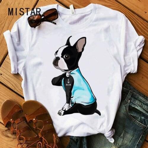 Boston Terrier I Love Mom Print funny t shirt women casual white top harajuku dog t-shirt short sleeve graphic tee women clothes