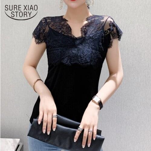 2020 Spring and Summer Sexy V-neck Sleeveless Embroidery Lace Shirt Hollow Out Slim Wild Fashion Solid Vest Womens Shirts 9893