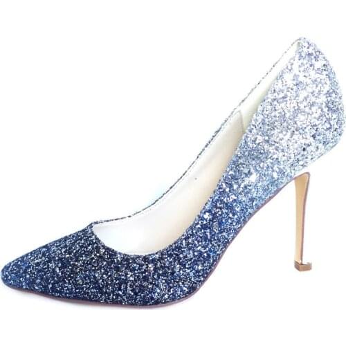 Creativesugar 3D glitter Gradient color pointed toe lady pumps bling bridal wedding party fashion show dress shoes high heels