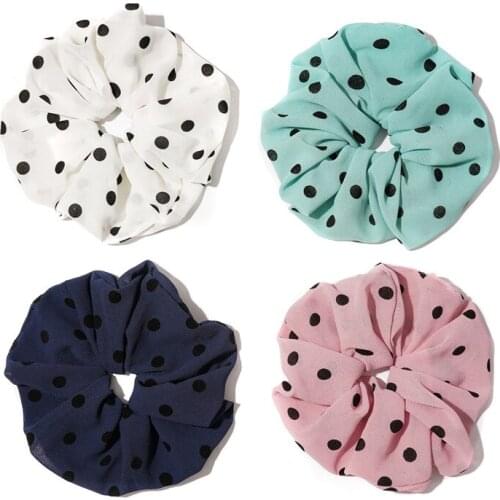 Large Size Women Hair Schrunchies Super Fluffy Polka Dots Scrunchies Donuts Shape Chiffon Hairbands For Girls Ponytail