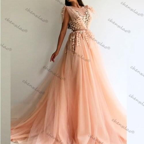 Vestido De Festa Champagne Evening Dress Long A-Line Jewel Neck Cap Sleeves Split Floor Length Evening Dresses