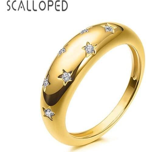SCALLOPED European Vintage Geometric Star Finger Ring For Women Brand Brilliant Cubic Zirconia Statement Jewelry Anillos