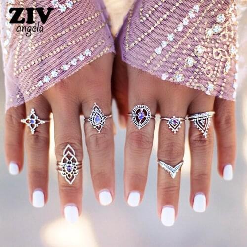 ZIVangela 10Pcs/ Bohemian Ring Set Vintage Steampunk Cross flowers Anillos Ring Knuckle Rings for Women New Jewelry ZA136