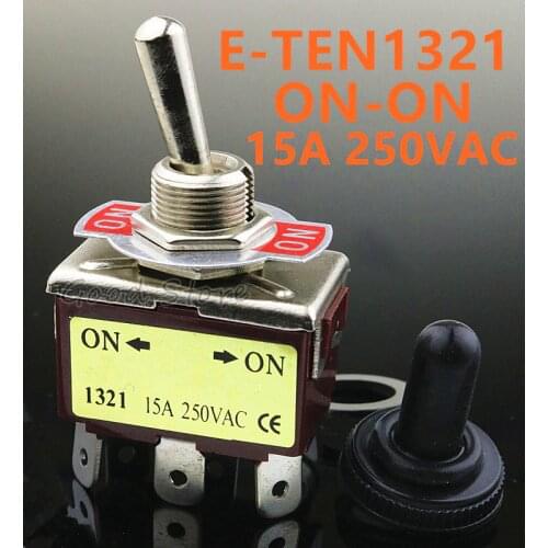 1pcs E-TEN1321 DPDT 250V 15A 12mm Toggle Switch 6 Pin ON-ON Rocker Switch brown