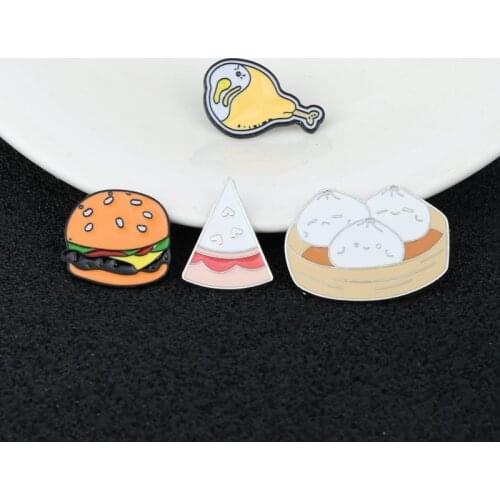 1PCS High quality Cartoon INS Style Fun Food Burger Pizza Chicken Drumstick Bun Metal Childrens Favorite Badge Pin