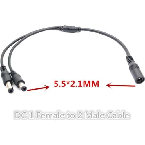 10pcs DC Power 5.5x2.1mm 1 Female to 2 Male Plug Cable Splitter Adapter for Security CCTV Camera
