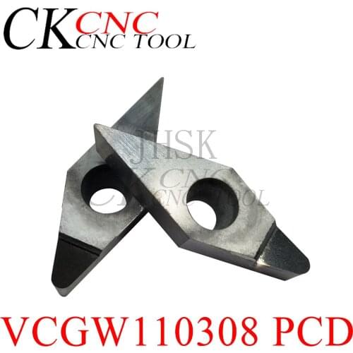 2pcs VCGW110308 PCD polycrystalline diamond Insert High hardness aluminum boring blade CNC Lathe cutter tools