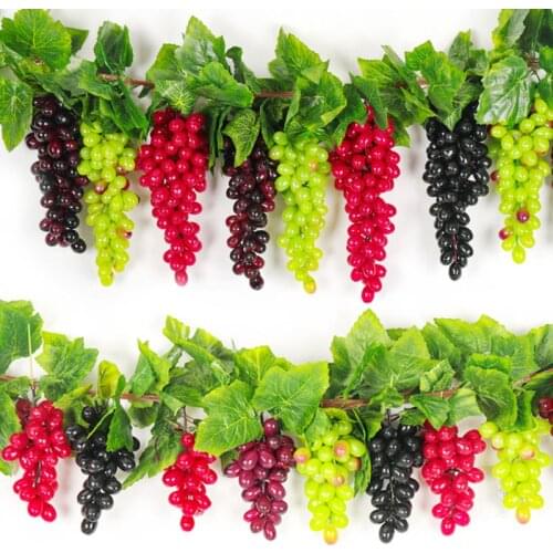 36/60 Heads Artificial Grapes Hanging fruit Black Green Purple Wall Home Garden Decoration Plastic Fake Grapes Party Supplies