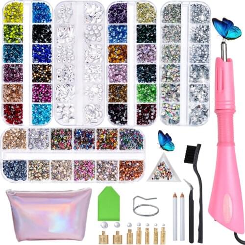 AAAA 4008-6016Pcs Hot Fix Rhinestones Set Crystal Glass Hotfix Rhinestone Applicator Iron-on Strass Rhinestone Heat-fix Tool Gun