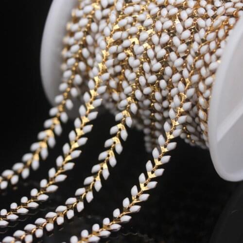 White Lampwork Arrow Shape Beaded Rosary Chains,Plated Gold Enamel Glass Chevron Beads Link Copper Chain Necklace Crafts Jewelry