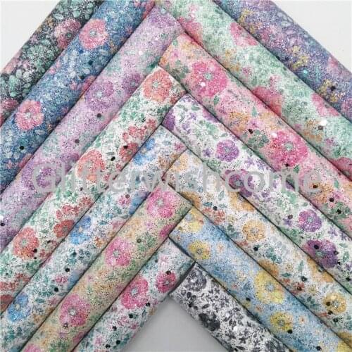 Glitterwishcome 21X29CM A4 Size Vinyl For Bows Printed Flowers Glitter Leather Fabirc Faux Leather Sheets for Bows, GM374A