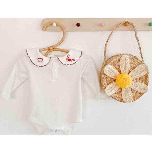 Newborn Baby Bodysuit Autumn Cotton Knitted Baby Girls Jumpsuit Embroidered Doll Collar Infant Girls Bodysuits Toddler Costumes